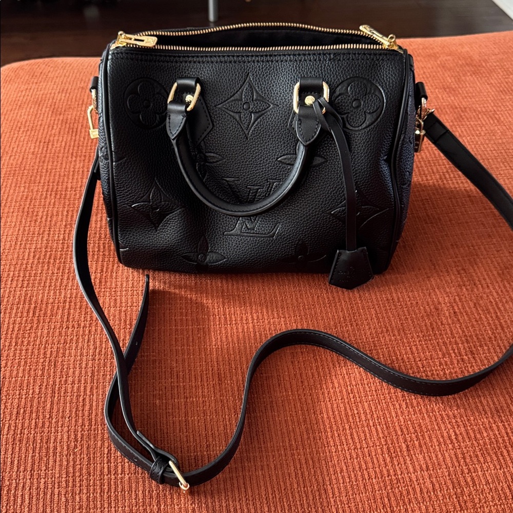 Black Monogram Handbag with Crossbody Strap